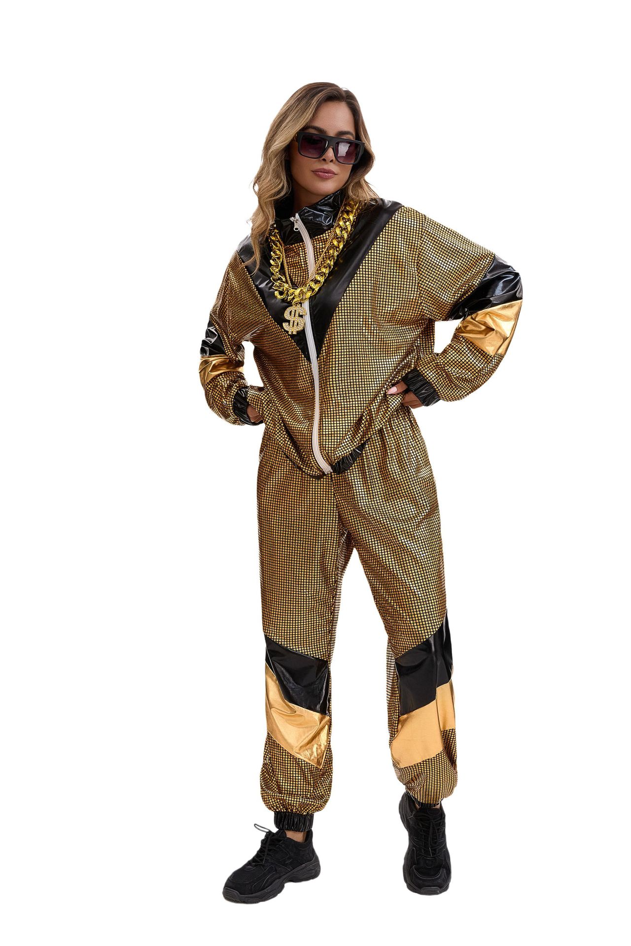 Womens Hip Hop Dance Costume Set 80s Disco Sportswear Two Piece Set Tracksuit